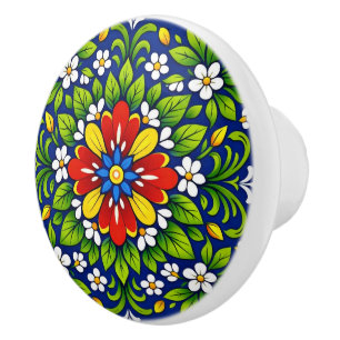 Bouton De Porte En Céramique Azul Flor Classique