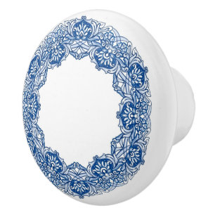 Bouton De Porte En Céramique Azulejo portugais floral bleu et blanc de Delft