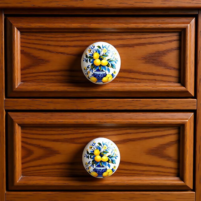 Bouton De Porte En Céramique 💙 💛 Azulejos Amalfi Lemons (💙💛 Azulejos Amalfi Lemons Ceramic Knob)