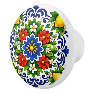 Bouton De Porte En Céramique 💙💛 Azulejos Lemon Azul Bloom