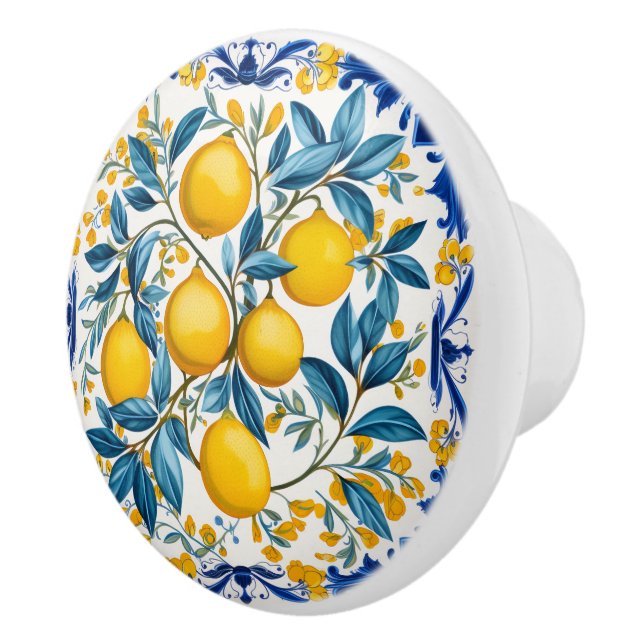 Bouton De Porte En Céramique 💙 💛 Azulejos Lemon Bouquet (Droite)