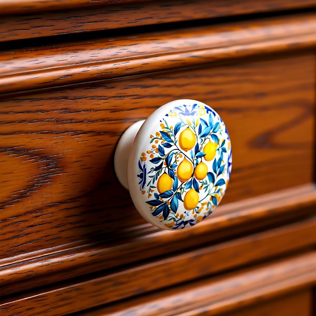 Bouton De Porte En Céramique 💙 💛 Azulejos Lemon Bouquet (💙💛 Azulejos Lemon Bouquet Ceramic Knob)