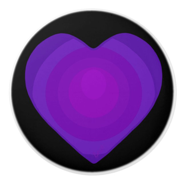 Bouton De Porte En Céramique B&W Purple Hearts Beating Ceramic Knob (Devant)