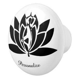 Bouton De Porte En Céramique B & W Yoga Zen Lotus Fleur Personnaliser Dresser