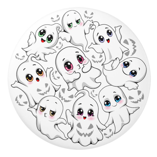 Bouton De Porte En Céramique Baby Ghosts Éffrayant mignon Halloween humeur (Devant)