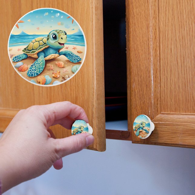 Bouton De Porte En Céramique Baby sea Turtle (Créateur téléchargé)