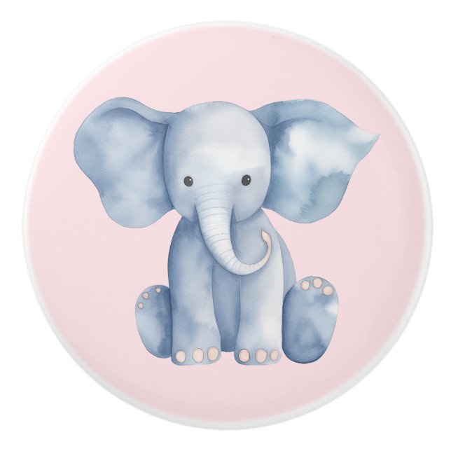 Bouton De Porte En Céramique Baby shower mignon aquarelle bleu éléphant (Devant)