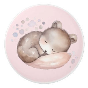 Bouton De Porte En Céramique Baby shower, mignon ours en peluche dormant