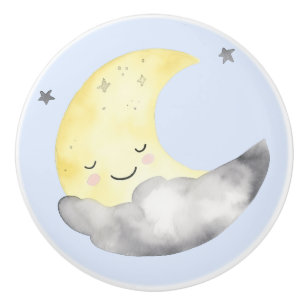 Bouton De Porte En Céramique Baby shower, mignonne lune de sommeil aquarelle