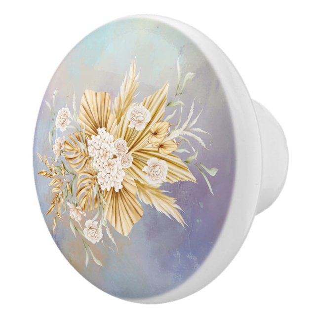 Bouton De Porte En Céramique Bac à fleurs en laiton rose Pampas Pastel (Droite)