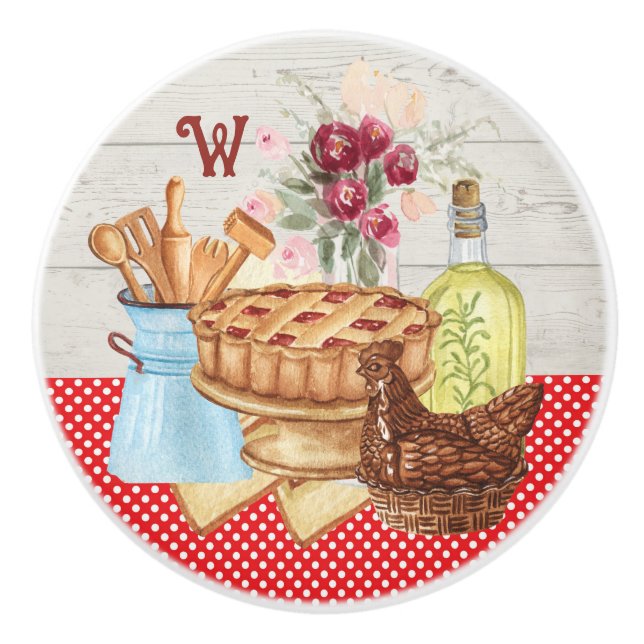 Bouton De Porte En Céramique Bac Monogramme de cuisine de campagne (Devant)