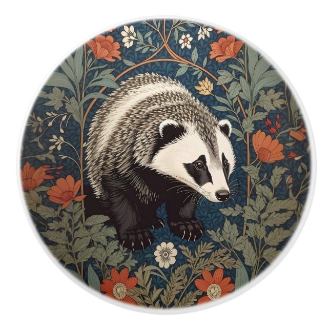 Bouton De Porte En Céramique Badger de Woodland William Morris inspiré (Devant)