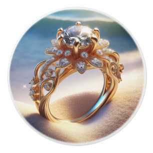 Bouton De Porte En Céramique Bague en or diamanté sur la plage
