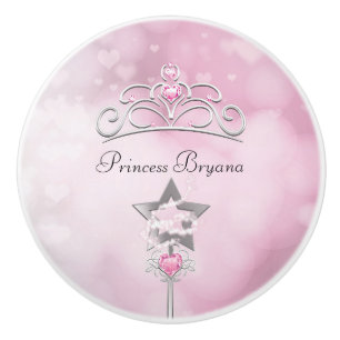 Bouton De Porte En Céramique Baguette rose et couronne royale pour princesse, c