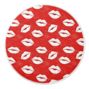 Bouton De Porte En Céramique Baiser aux lèvres rouges et blanches