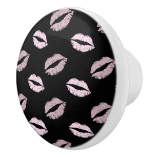 Bouton De Porte En Céramique Baisers Rose Argenté