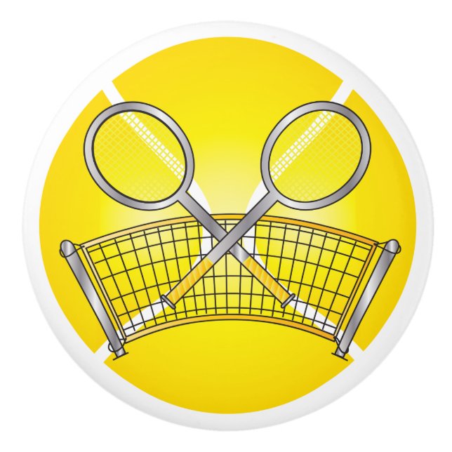 Bouton De Porte En Céramique Bal de tennis avec Net et raquettes (Devant)