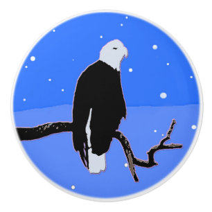 Bouton De Porte En Céramique Bald Eagle en hiver - Art original de la faune