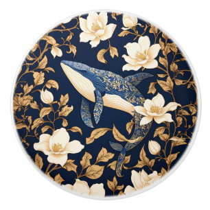 Bouton De Porte En Céramique Baleine Bleue Élégante Inspirée de la Flore de Wil