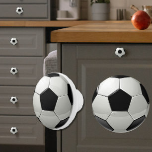 Bouton De Porte En Céramique Balle de soccer brillante/Football Noir + Blanc Sp