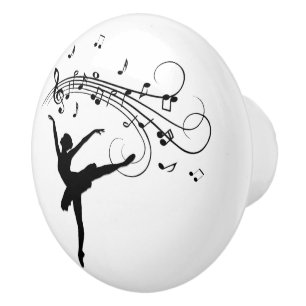 Bouton De Porte En Céramique Ballerina Dancing with Music Notes