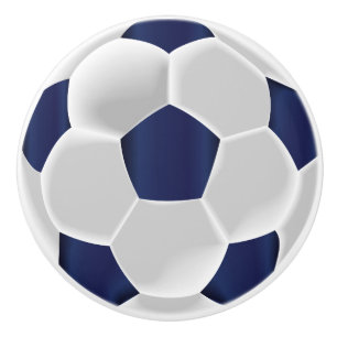 Bouton De Porte En Céramique Ballon de football bleu et blanc de la Marine / Fo