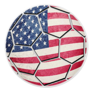 Bouton De Porte En Céramique Ballon de football fier de drapeau des Etats-Unis