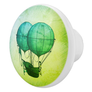 Bouton De Porte En Céramique Ballons à air chaud Steampunk avec vert de navire