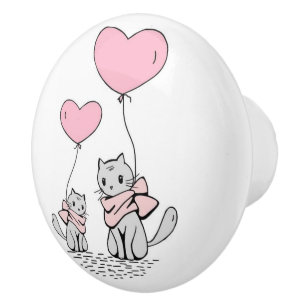 BOUTON DE PORTE EN CÉRAMIQUE BALLONS COEUR ROSE VALENTINE AVEC CUISINE GRIS