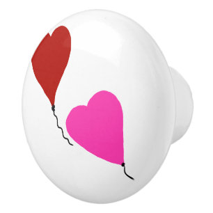 Bouton De Porte En Céramique Ballons en forme de cœur rose rouge