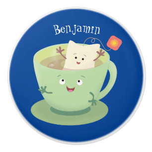 Bouton De Porte En Céramique Bande dessinée de la tasse de thé mignonne humour 