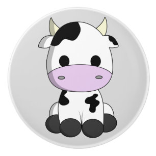 Bouton De Porte En Céramique Bande dessinée mignonne de vache à bébé