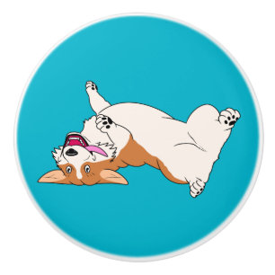 Bouton De Porte En Céramique Bande dessinée riante à l'envers de corgi