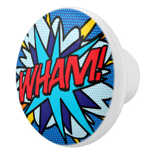 Bouton De Porte En Céramique Bande dessinée WHAM Fun rétro Pop Art