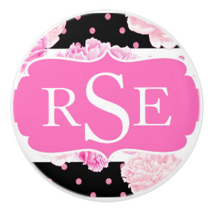 Bouton De Porte En Céramique Bandes horizontales noires et blanches Aquarelle F