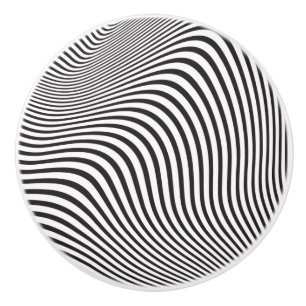Bouton De Porte En Céramique Bandes noires et blanches Artistiques Op-Art Moder