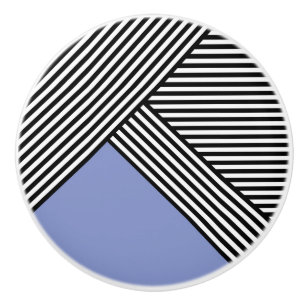 Bouton De Porte En Céramique Bandes noires et blanches avec triangle bleu
