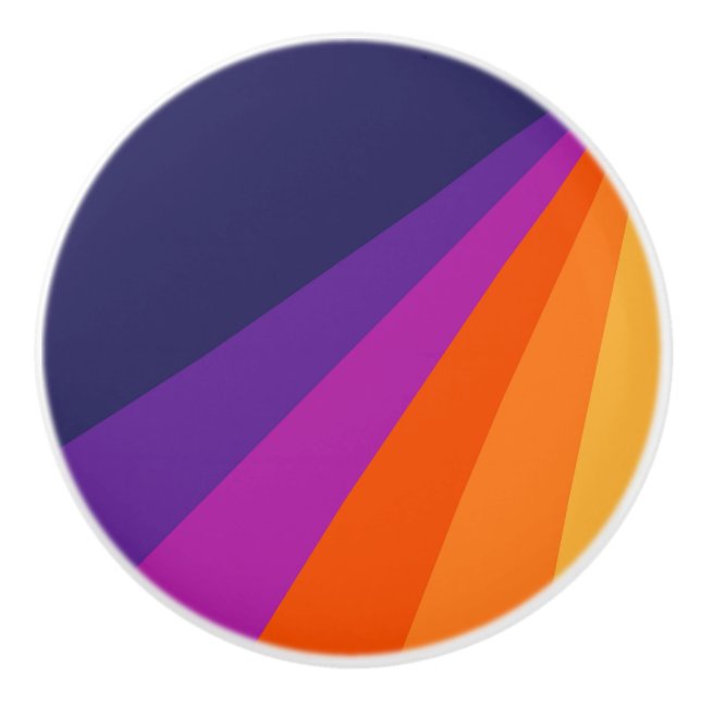 Bouton De Porte En Céramique Bandes rétro en diagonale violette et orange (Devant)