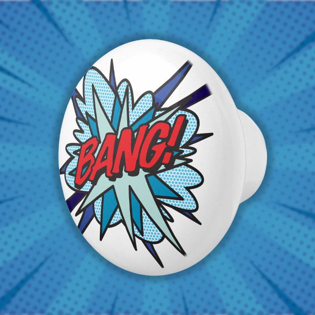 Bouton De Porte En Céramique BANG Fun Cool Retro Comédie Livre Pop Art (BANG Fun Cool Retro Comic Book Pop Art Ceramic Knob)