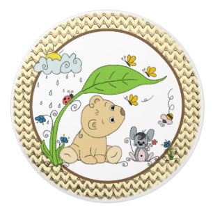 Bouton De Porte En Céramique Bärchen dans la pluie