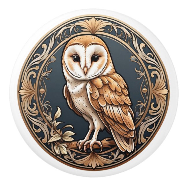 Bouton De Porte En Céramique Barn Owl Art nouveau (Devant)