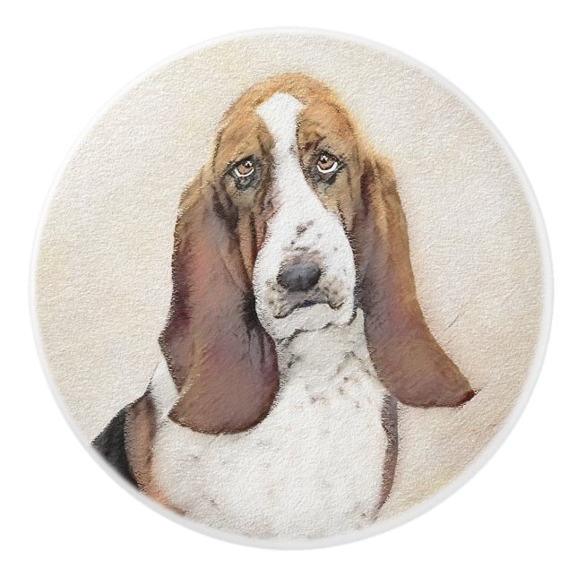 Bouton De Porte En Céramique Basset Hound Peinture - Cute Original Chien Art (Devant)