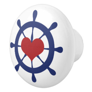 Bouton De Porte En Céramique Bateau avec Coeur Côte Nautique Plage