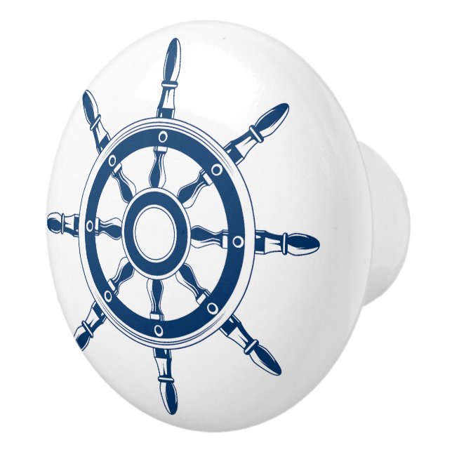 Bouton De Porte En Céramique Bateau bleu à gouvernail (Droite)