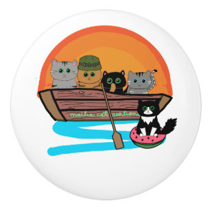 Bouton De Porte En Céramique Bateau de la rivière Purr-fect