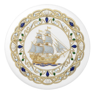 Bouton De Porte En Céramique Bateau de navigation nautique en cristal doré Grap