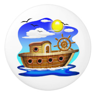 Bouton De Porte En Céramique Bateau de pêche dessin animé
