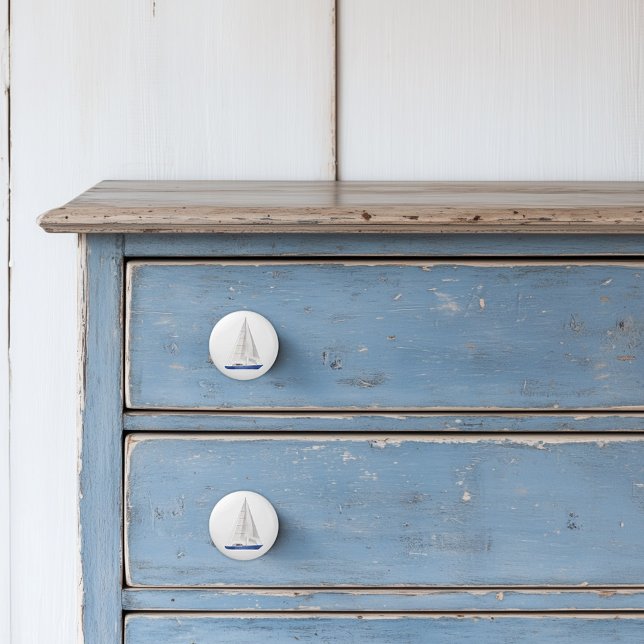 Bouton De Porte En Céramique Bateau Nautical Blue Yacht (Sail Boat Ceramic Knobs)