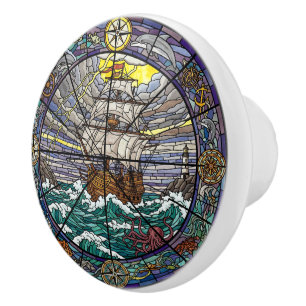 Bouton De Porte En Céramique Bateau, Phare, Animaux de mer, Nautique