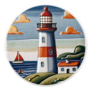Bouton De Porte En Céramique Bateaux phare et voiliers Bord de mer mer thème me